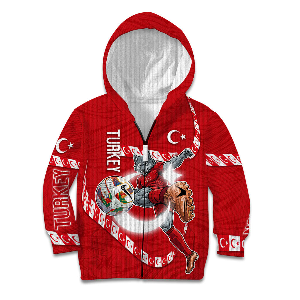 Personalized Turkey Football Bozkurt Mascot Kid Hoodie Turkish Flag Crescent Moon Red And White Comic Art