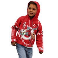 Personalized Turkey Football Bozkurt Mascot Kid Hoodie Turkish Flag Crescent Moon Red And White Comic Art
