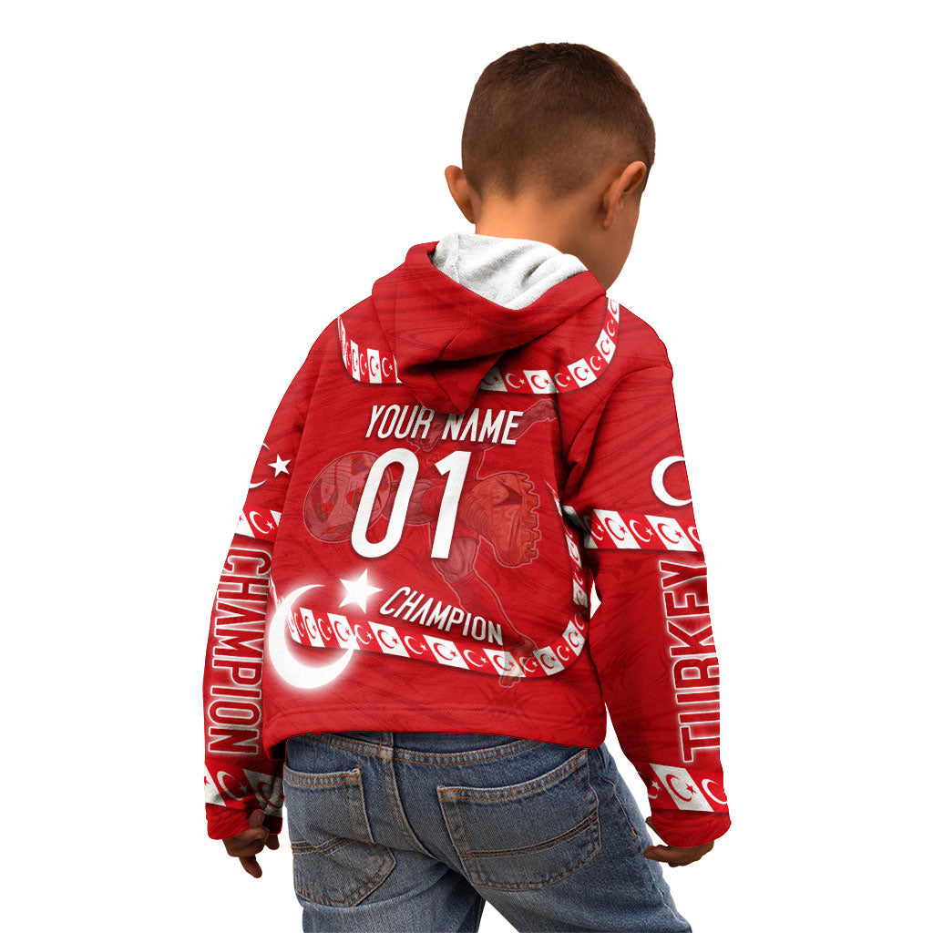 Personalized Turkey Football Bozkurt Mascot Kid Hoodie Turkish Flag Crescent Moon Red And White Comic Art