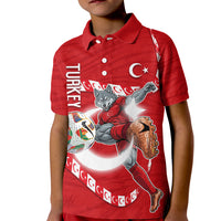 Personalized Turkey Football Bozkurt Mascot Kid Polo Shirt Turkish Flag Crescent Moon Red And White Comic Art