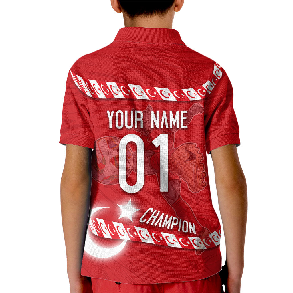 Personalized Turkey Football Bozkurt Mascot Kid Polo Shirt Turkish Flag Crescent Moon Red And White Comic Art