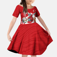 Personalized Turkey Football Bozkurt Mascot Kid Short Sleeve Dress Turkish Flag Crescent Moon Red And White Comic Art