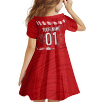Personalized Turkey Football Bozkurt Mascot Kid Short Sleeve Dress Turkish Flag Crescent Moon Red And White Comic Art