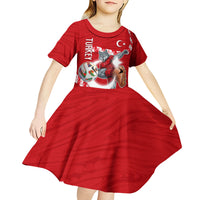 Personalized Turkey Football Bozkurt Mascot Kid Short Sleeve Dress Turkish Flag Crescent Moon Red And White Comic Art