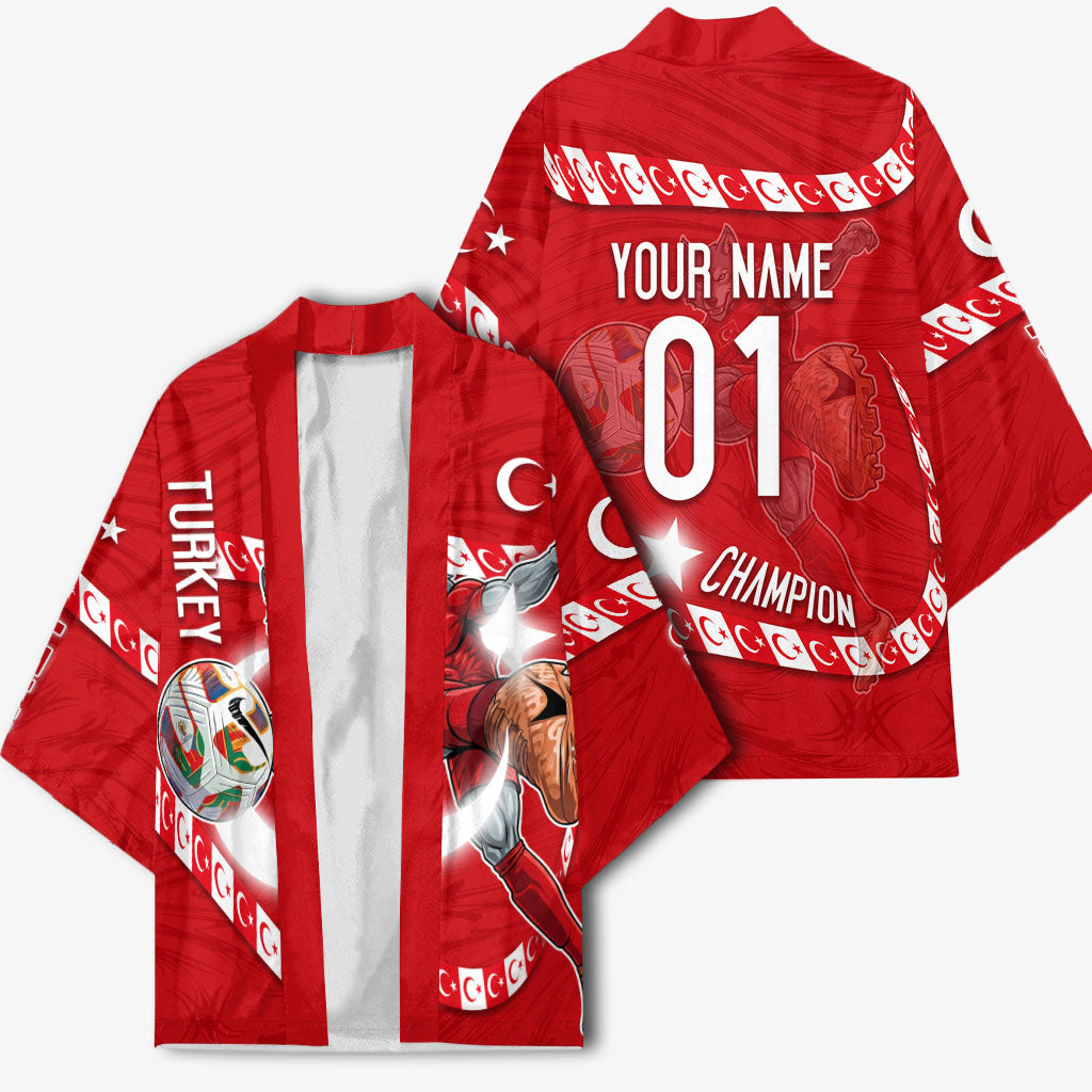 Personalized Turkey Football Bozkurt Mascot Kimono Turkish Flag Crescent Moon Red And White Comic Art
