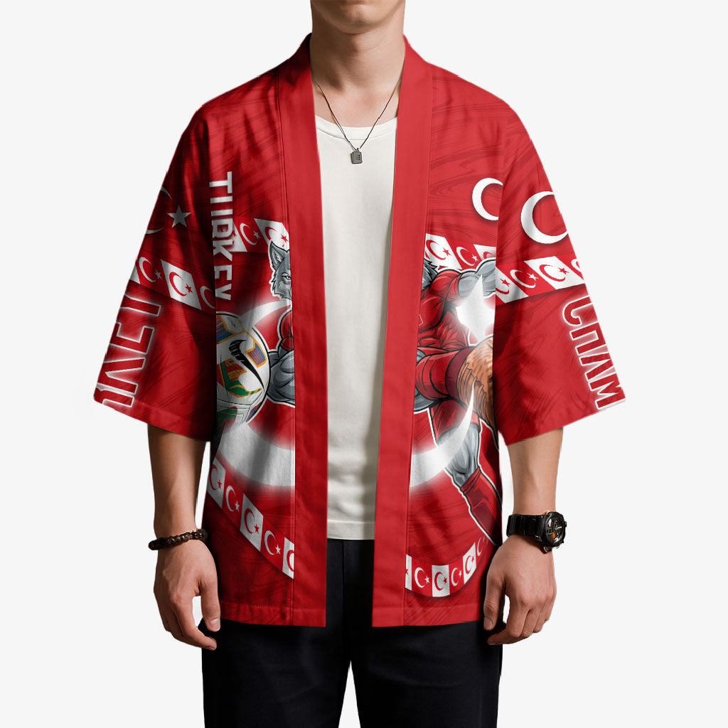 Personalized Turkey Football Bozkurt Mascot Kimono Turkish Flag Crescent Moon Red And White Comic Art
