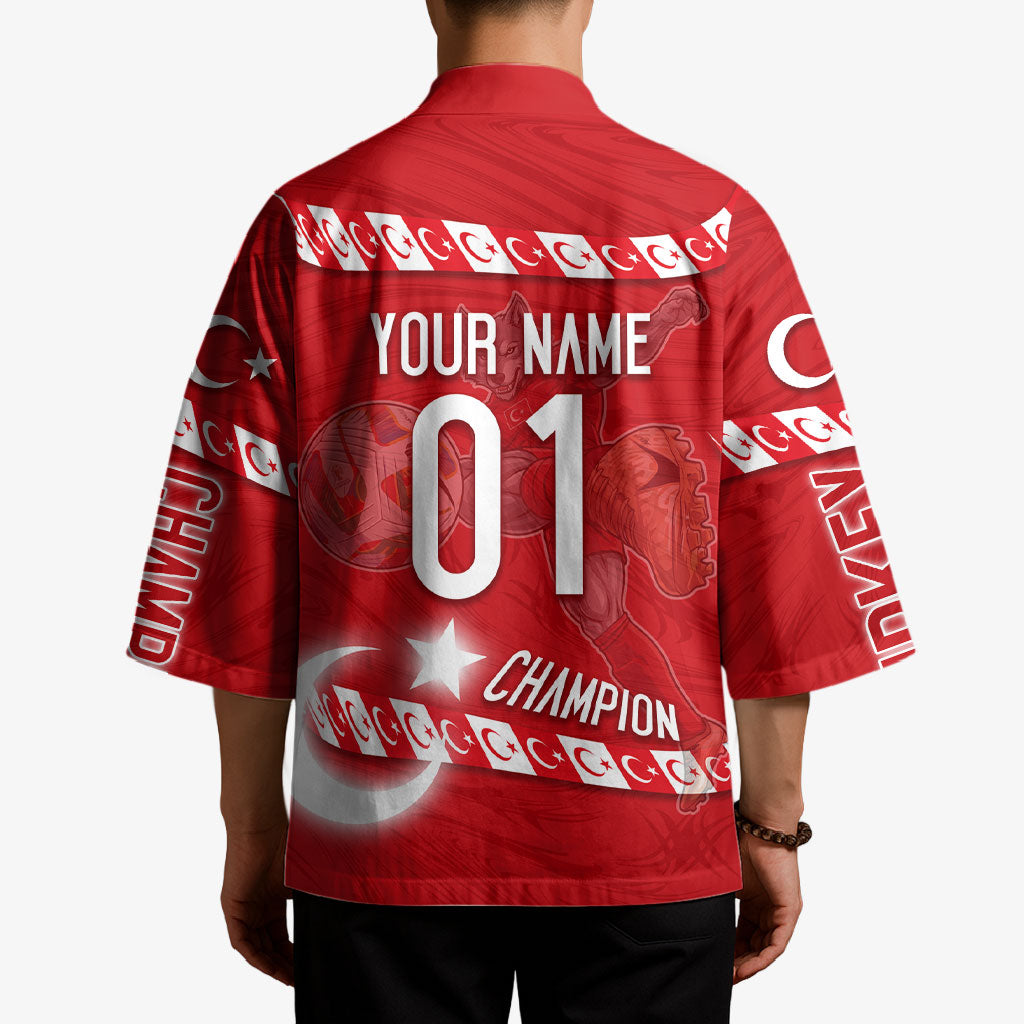 Personalized Turkey Football Bozkurt Mascot Kimono Turkish Flag Crescent Moon Red And White Comic Art