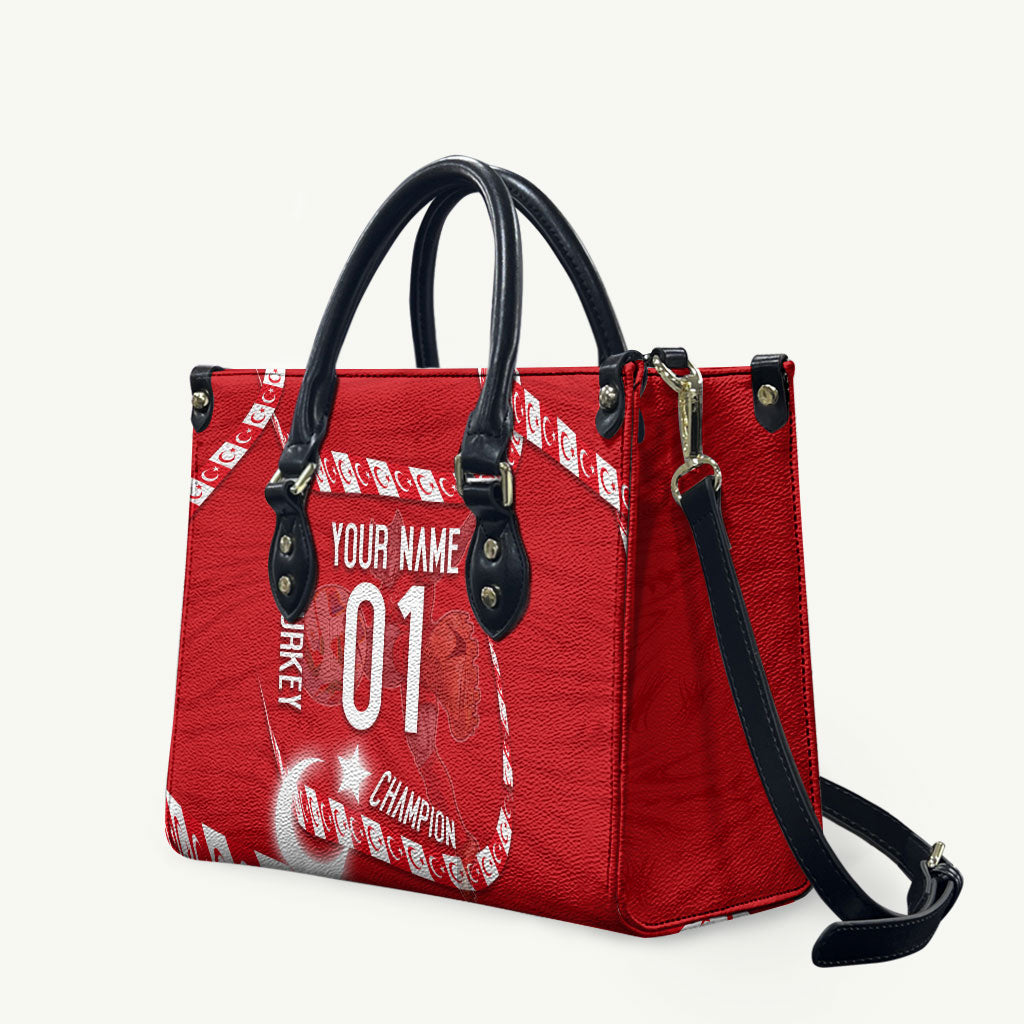 Personalized Turkey Football Bozkurt Mascot Leather Bag Turkish Flag Crescent Moon Red And White Comic Art