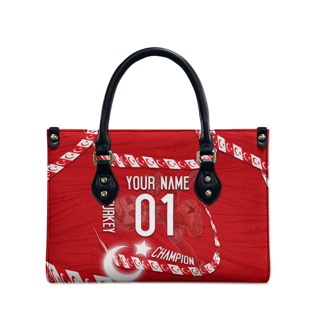Personalized Turkey Football Bozkurt Mascot Leather Bag Turkish Flag Crescent Moon Red And White Comic Art