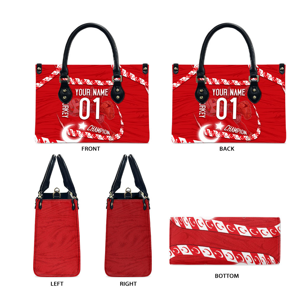 Personalized Turkey Football Bozkurt Mascot Leather Bag Turkish Flag Crescent Moon Red And White Comic Art
