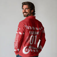 Personalized Turkey Football Bozkurt Mascot Long Sleeve Polo Shirt Turkish Flag Crescent Moon Red And White Comic Art