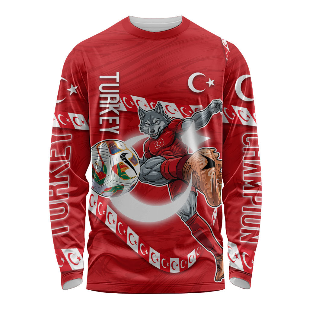 Personalized Turkey Football Bozkurt Mascot Long Sleeve Shirt Turkish Flag Crescent Moon Red And White Comic Art