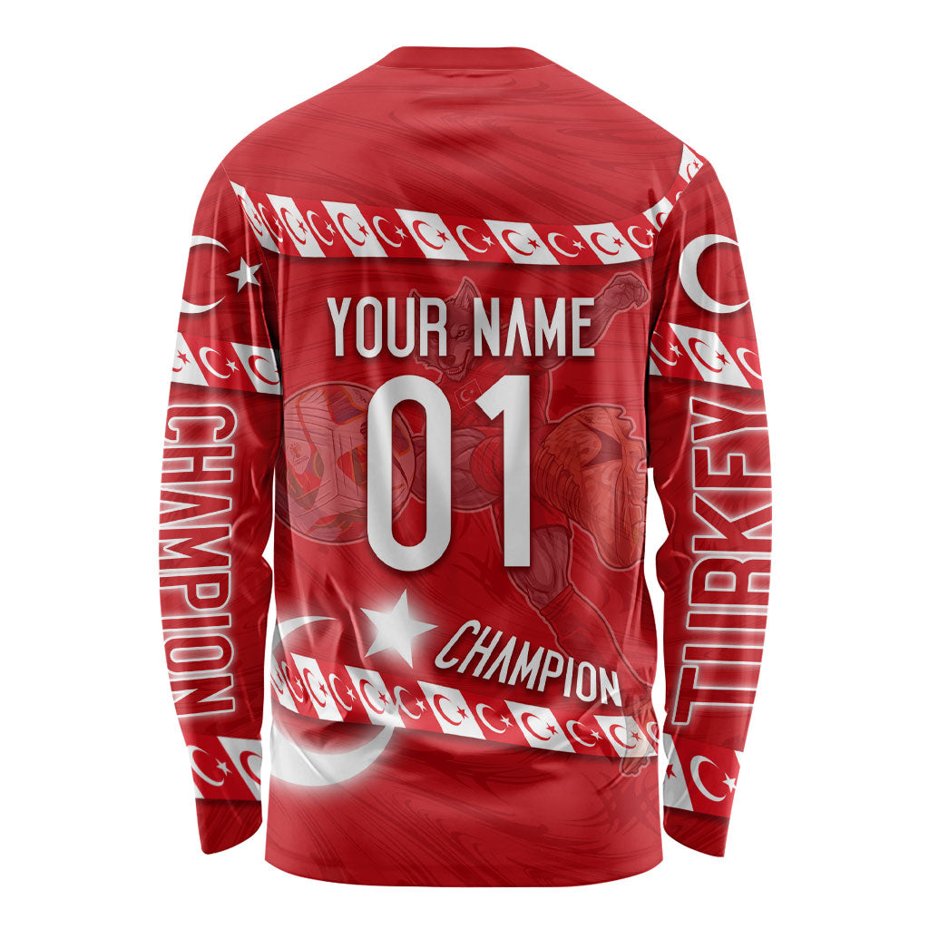 Personalized Turkey Football Bozkurt Mascot Long Sleeve Shirt Turkish Flag Crescent Moon Red And White Comic Art