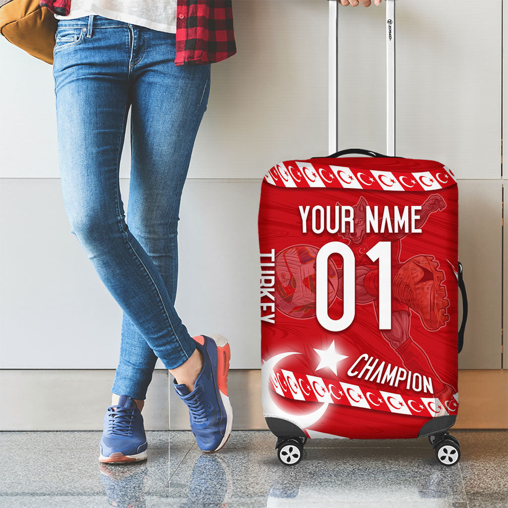 Personalized Turkey Football Bozkurt Mascot Luggage Cover Turkish Flag Crescent Moon Red And White Comic Art