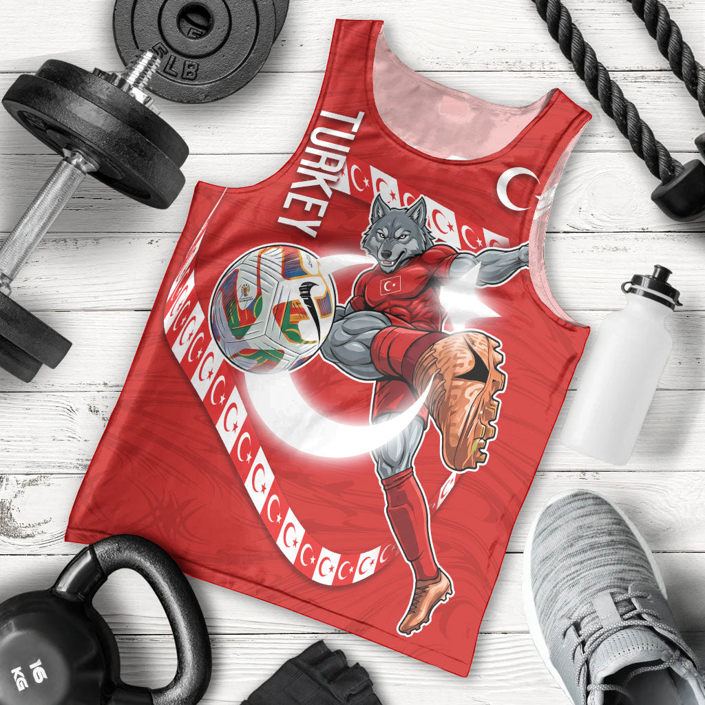 Personalized Turkey Football Bozkurt Mascot Men Tank Top Turkish Flag Crescent Moon Red And White Comic Art
