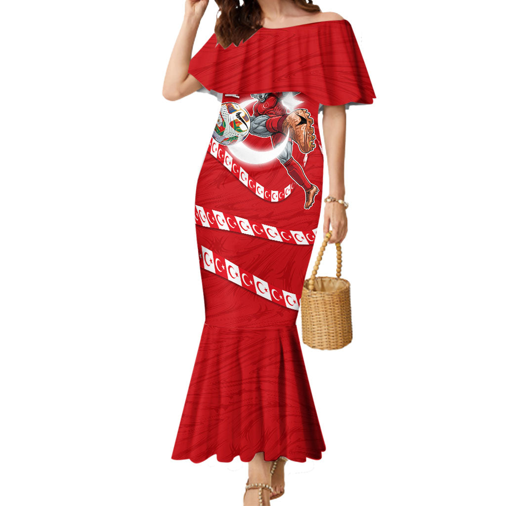 Personalized Turkey Football Bozkurt Mascot Mermaid Dress Turkish Flag Crescent Moon Red And White Comic Art