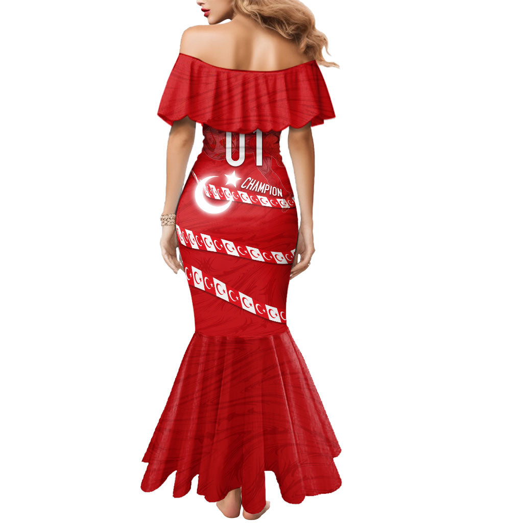 Personalized Turkey Football Bozkurt Mascot Mermaid Dress Turkish Flag Crescent Moon Red And White Comic Art