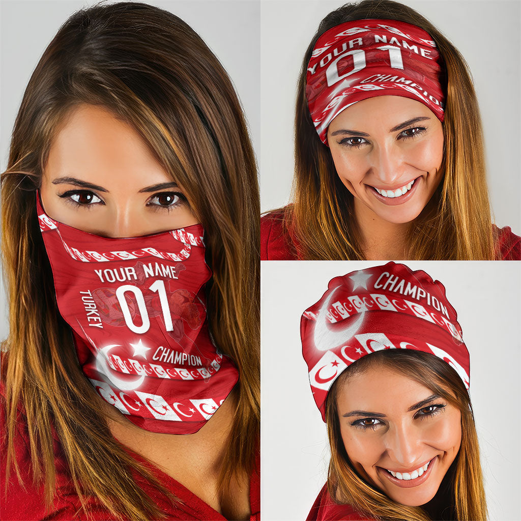 Personalized Turkey Football Bozkurt Mascot Neck Gaiter Turkish Flag Crescent Moon Red And White Comic Art