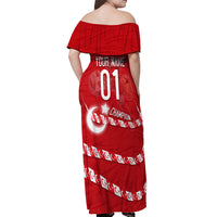 Personalized Turkey Football Bozkurt Mascot Off Shoulder Maxi Dress Turkish Flag Crescent Moon Red And White Comic Art