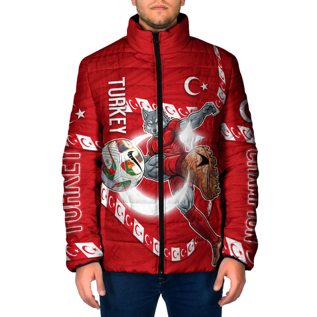 Personalized Turkey Football Bozkurt Mascot Padded Jacket Turkish Flag Crescent Moon Red And White Comic Art