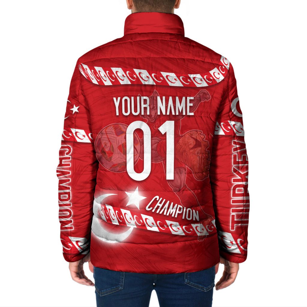 Personalized Turkey Football Bozkurt Mascot Padded Jacket Turkish Flag Crescent Moon Red And White Comic Art