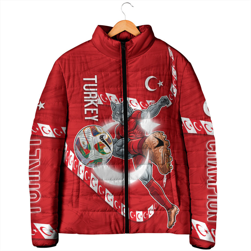 Personalized Turkey Football Bozkurt Mascot Padded Jacket Turkish Flag Crescent Moon Red And White Comic Art