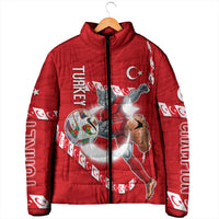 Personalized Turkey Football Bozkurt Mascot Padded Jacket Turkish Flag Crescent Moon Red And White Comic Art
