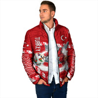 Personalized Turkey Football Bozkurt Mascot Padded Jacket Turkish Flag Crescent Moon Red And White Comic Art