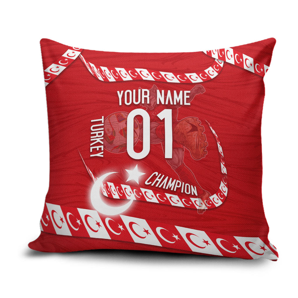 Personalized Turkey Football Bozkurt Mascot Pillow Cover Turkish Flag Crescent Moon Red And White Comic Art