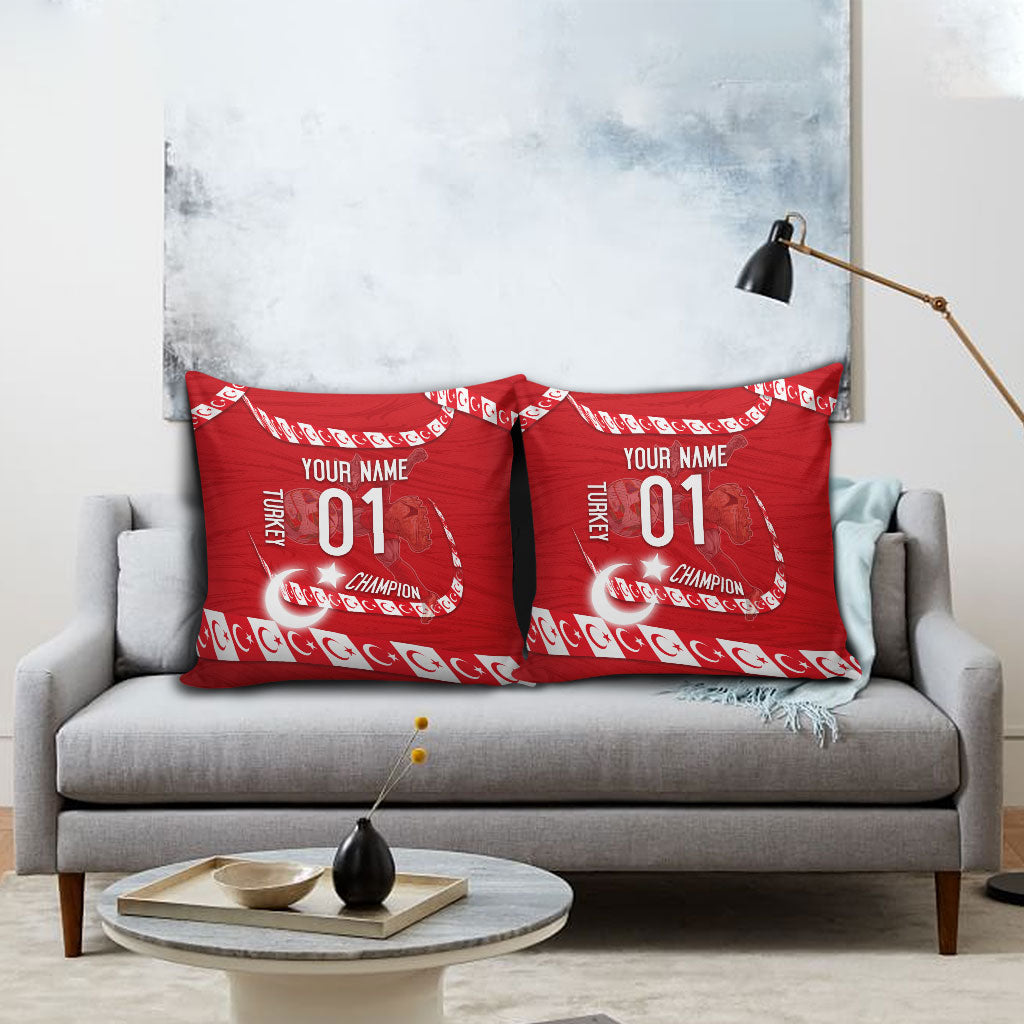 Personalized Turkey Football Bozkurt Mascot Pillow Cover Turkish Flag Crescent Moon Red And White Comic Art