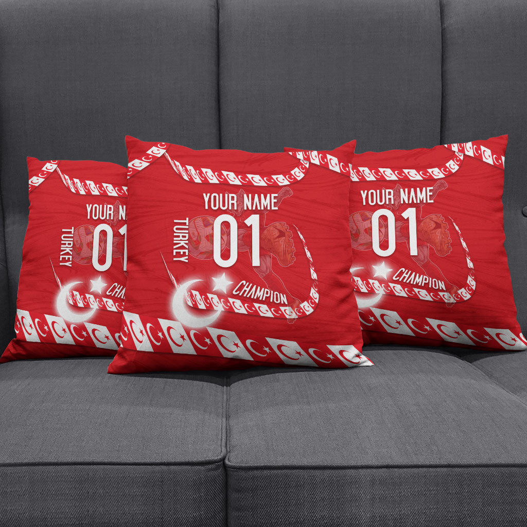 Personalized Turkey Football Bozkurt Mascot Pillow Cover Turkish Flag Crescent Moon Red And White Comic Art