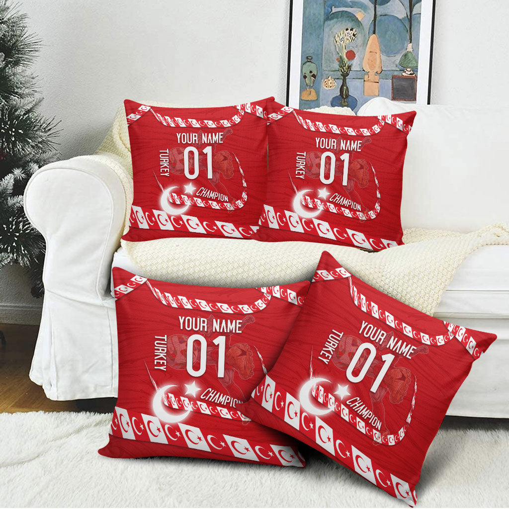 Personalized Turkey Football Bozkurt Mascot Pillow Cover Turkish Flag Crescent Moon Red And White Comic Art