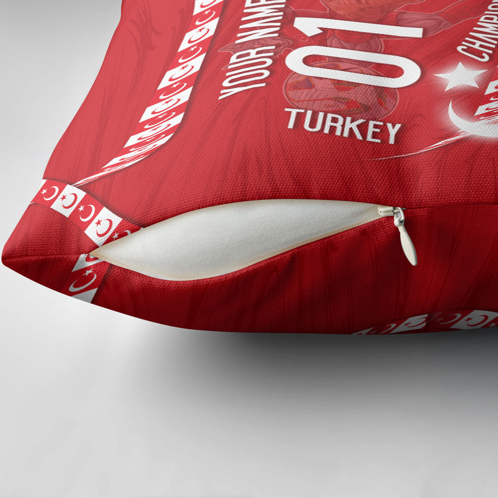 Personalized Turkey Football Bozkurt Mascot Pillow Cover Turkish Flag Crescent Moon Red And White Comic Art