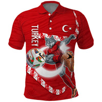 Personalized Turkey Football Bozkurt Mascot Polo Shirt Turkish Flag Crescent Moon Red And White Comic Art