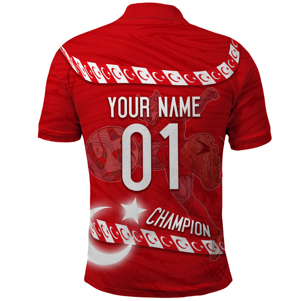 Personalized Turkey Football Bozkurt Mascot Polo Shirt Turkish Flag Crescent Moon Red And White Comic Art