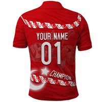 Personalized Turkey Football Bozkurt Mascot Polo Shirt Turkish Flag Crescent Moon Red And White Comic Art