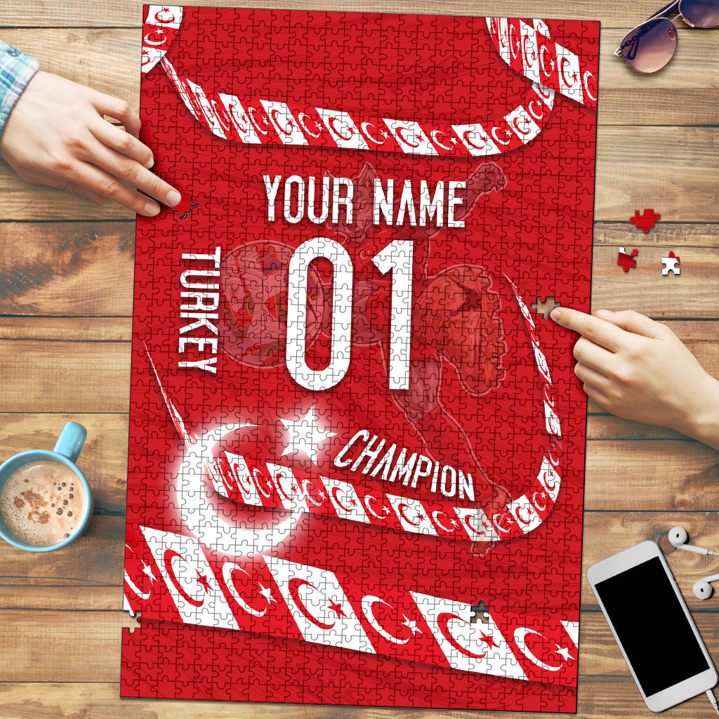 Personalized Turkey Football Bozkurt Mascot Puzzle Turkish Flag Crescent Moon Red And White Comic Art