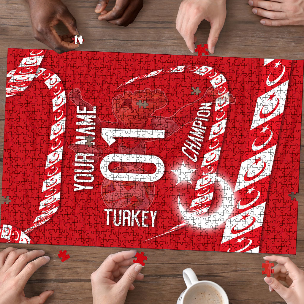 Personalized Turkey Football Bozkurt Mascot Puzzle Turkish Flag Crescent Moon Red And White Comic Art