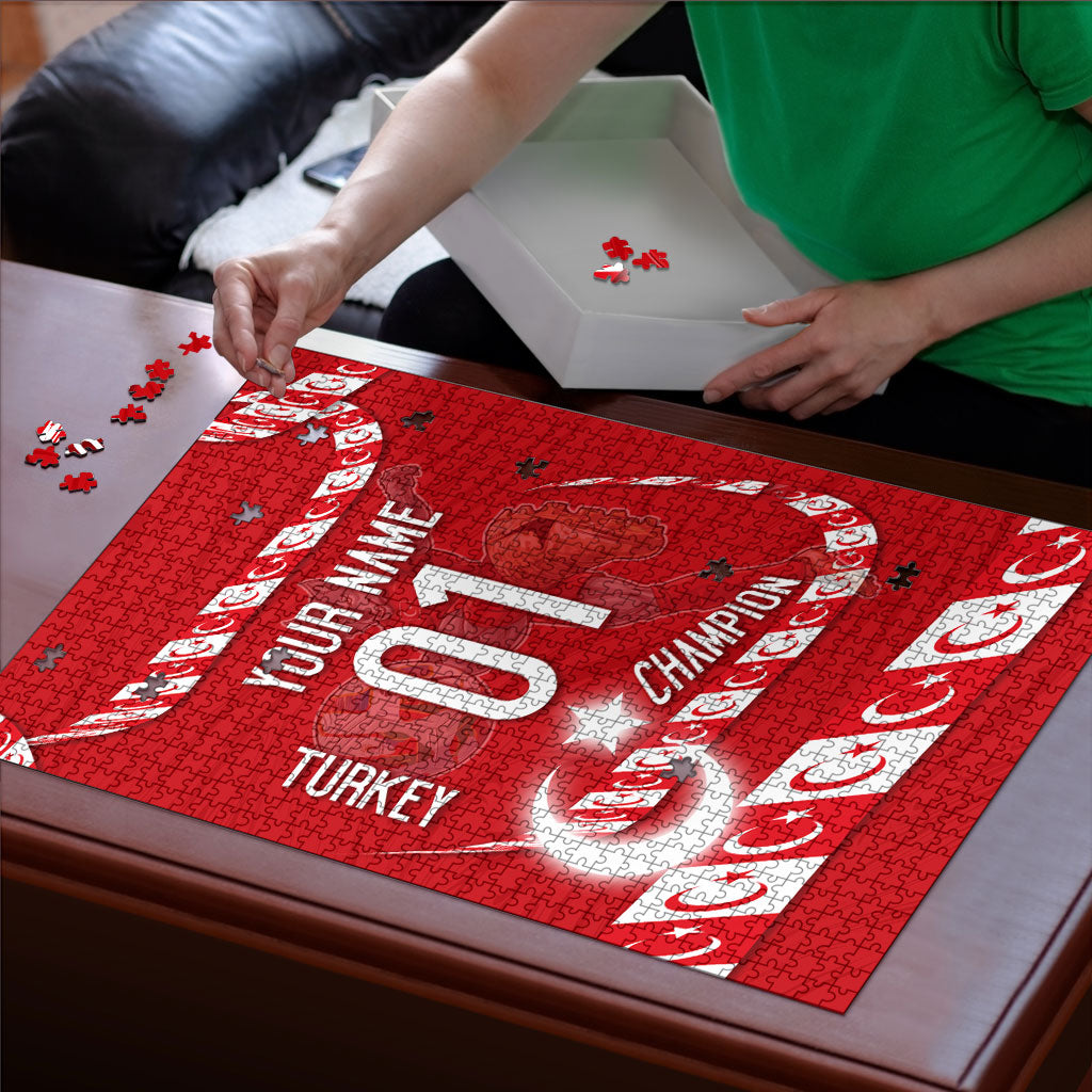 Personalized Turkey Football Bozkurt Mascot Puzzle Turkish Flag Crescent Moon Red And White Comic Art