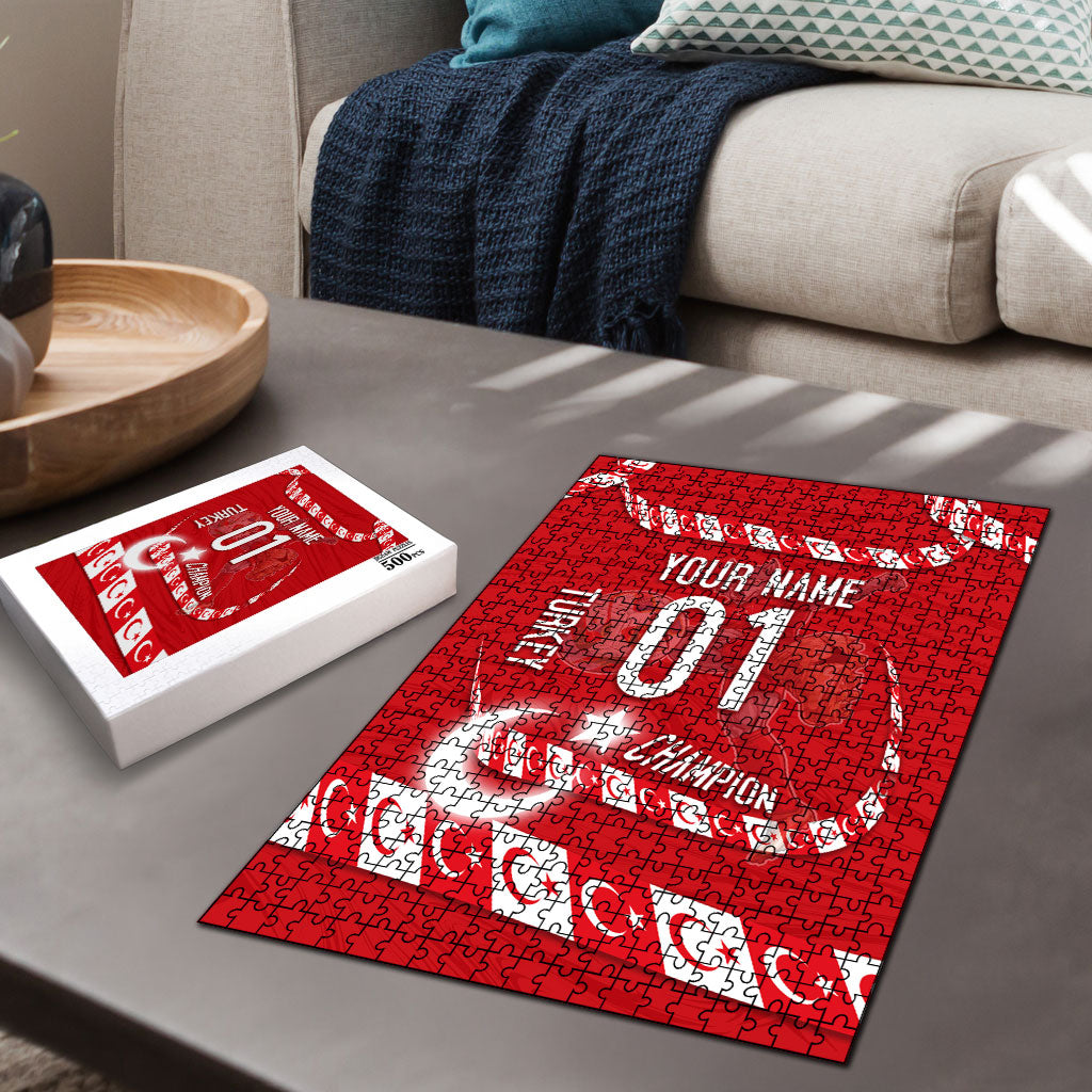 Personalized Turkey Football Bozkurt Mascot Puzzle Turkish Flag Crescent Moon Red And White Comic Art