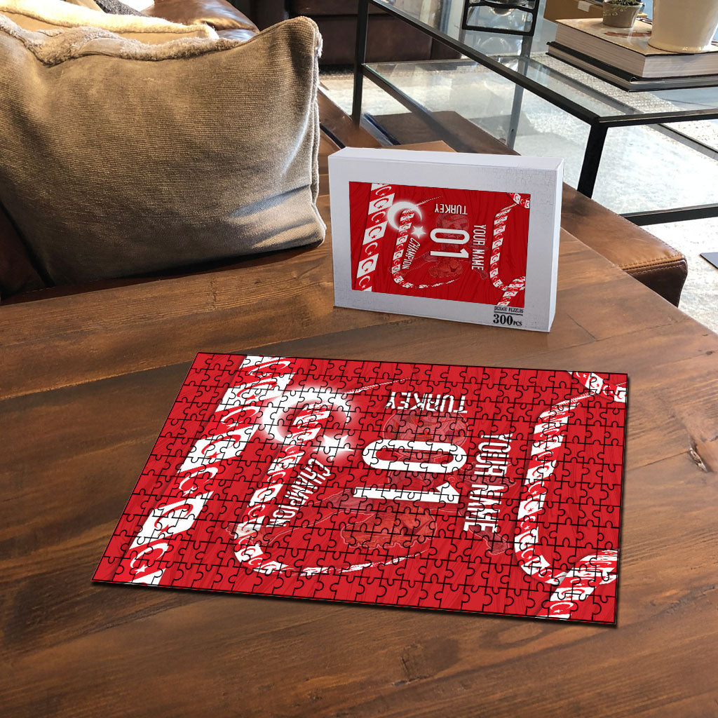 Personalized Turkey Football Bozkurt Mascot Puzzle Turkish Flag Crescent Moon Red And White Comic Art