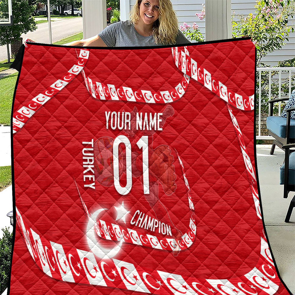 Personalized Turkey Football Bozkurt Mascot Quilt Turkish Flag Crescent Moon Red And White Comic Art