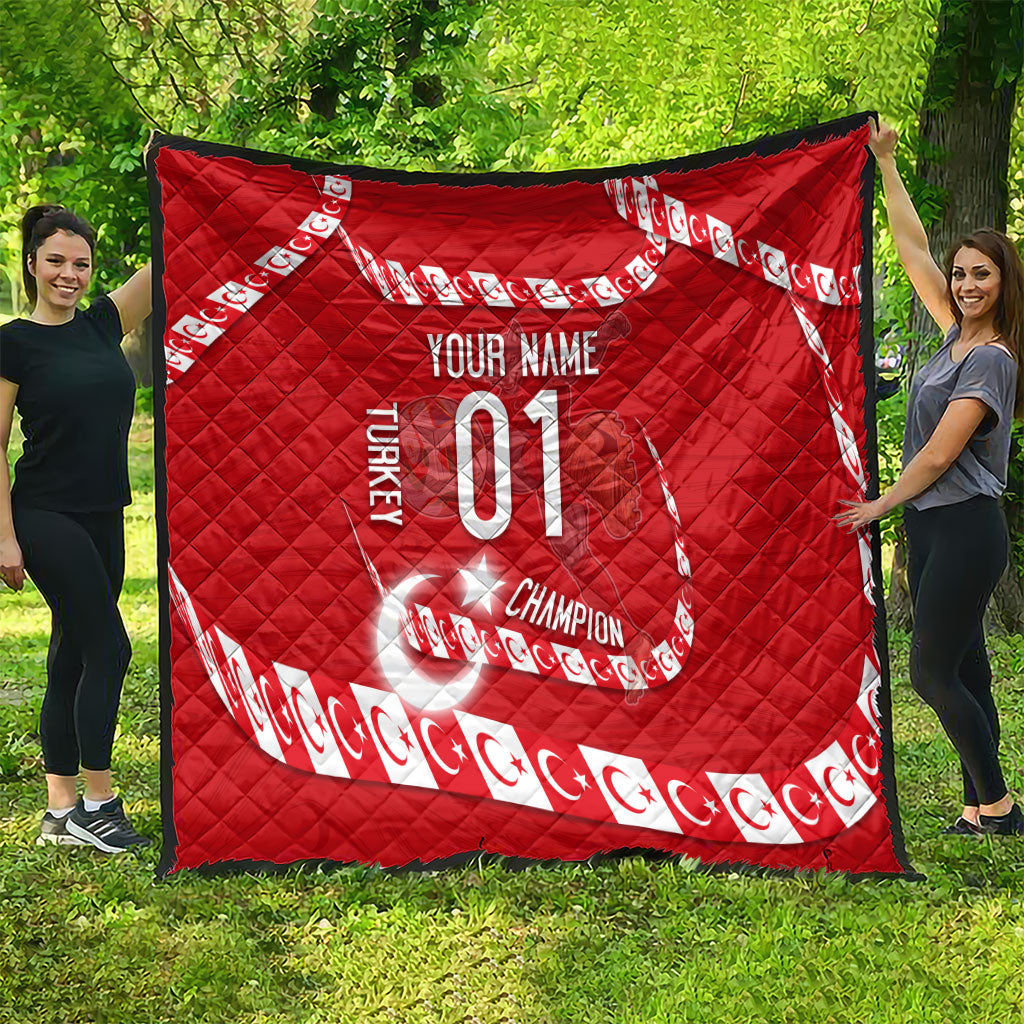 Personalized Turkey Football Bozkurt Mascot Quilt Turkish Flag Crescent Moon Red And White Comic Art