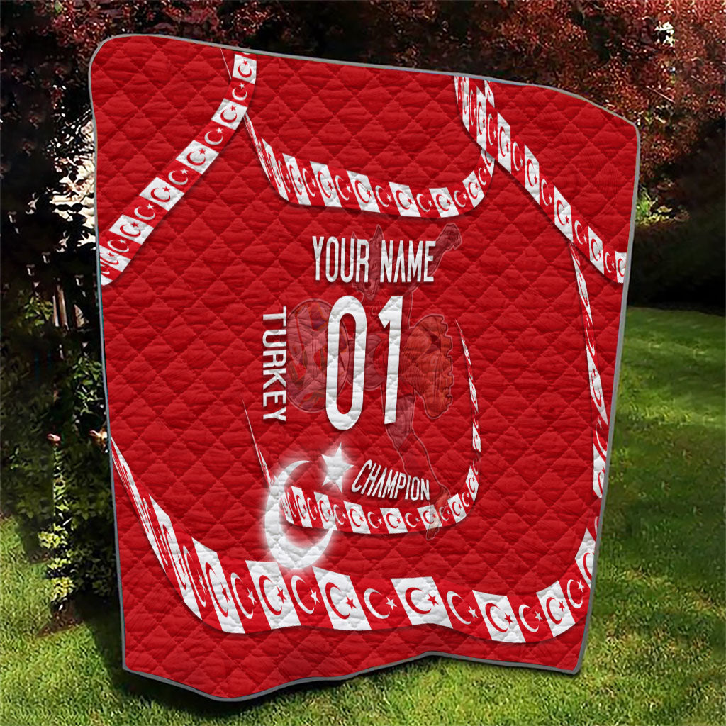 Personalized Turkey Football Bozkurt Mascot Quilt Turkish Flag Crescent Moon Red And White Comic Art