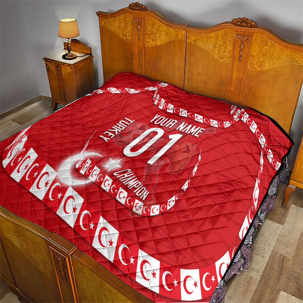Personalized Turkey Football Bozkurt Mascot Quilt Turkish Flag Crescent Moon Red And White Comic Art
