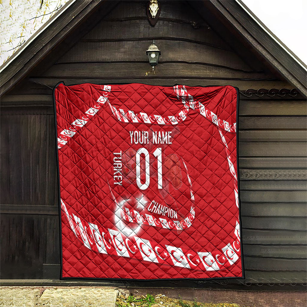 Personalized Turkey Football Bozkurt Mascot Quilt Turkish Flag Crescent Moon Red And White Comic Art
