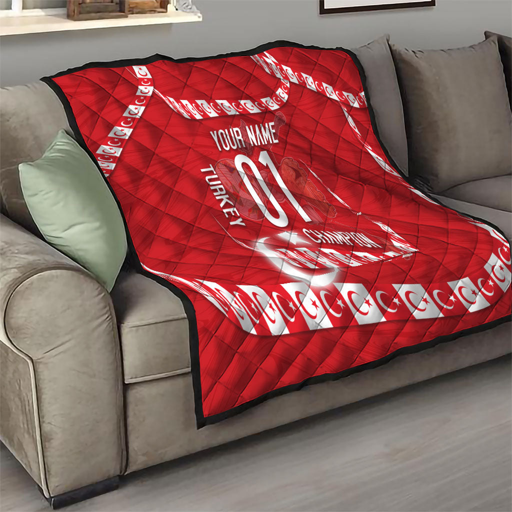 Personalized Turkey Football Bozkurt Mascot Quilt Turkish Flag Crescent Moon Red And White Comic Art