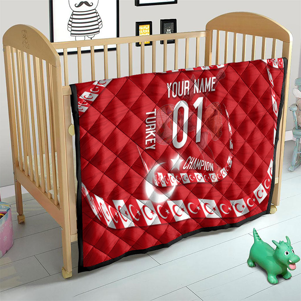 Personalized Turkey Football Bozkurt Mascot Quilt Turkish Flag Crescent Moon Red And White Comic Art