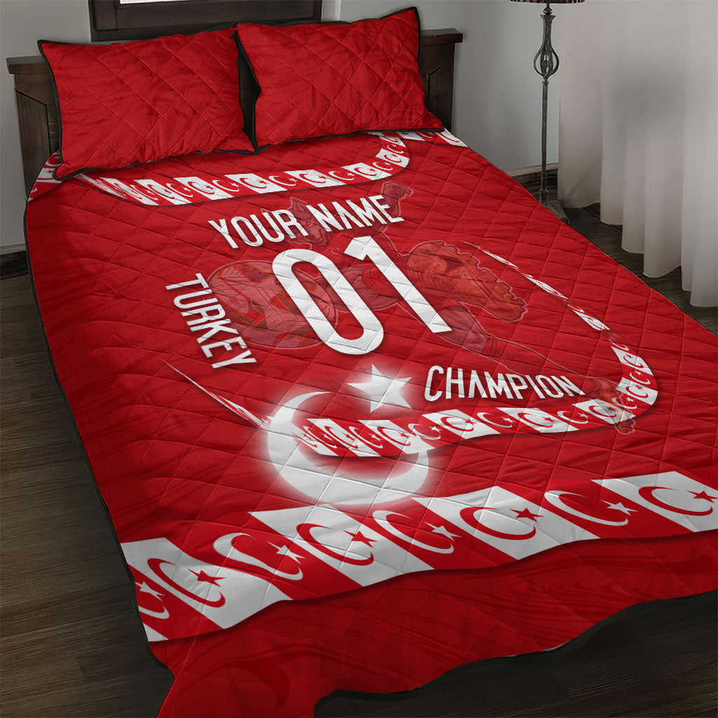 Personalized Turkey Football Bozkurt Mascot Quilt Bed Set Turkish Flag Crescent Moon Red And White Comic Art