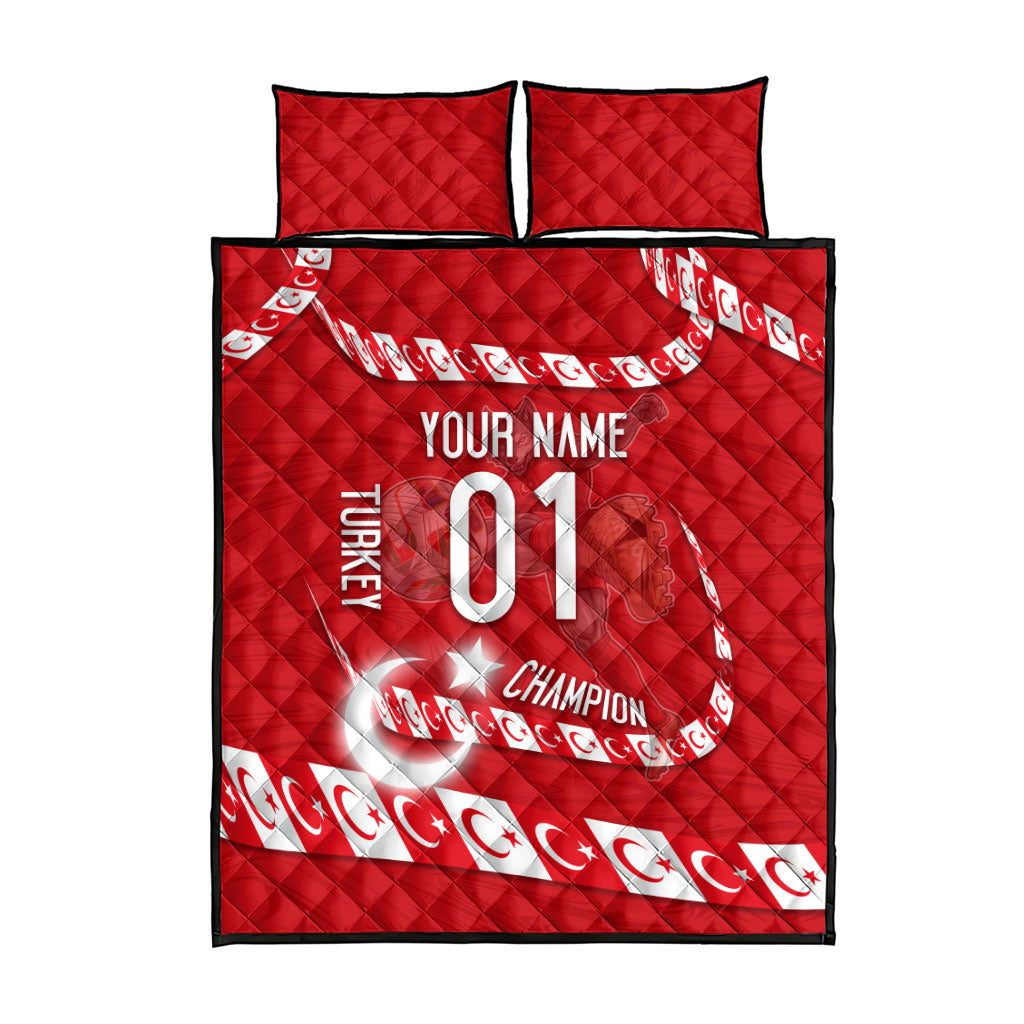 Personalized Turkey Football Bozkurt Mascot Quilt Bed Set Turkish Flag Crescent Moon Red And White Comic Art